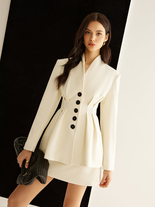 Şık Fırfırlı Düğmeli Blazer
