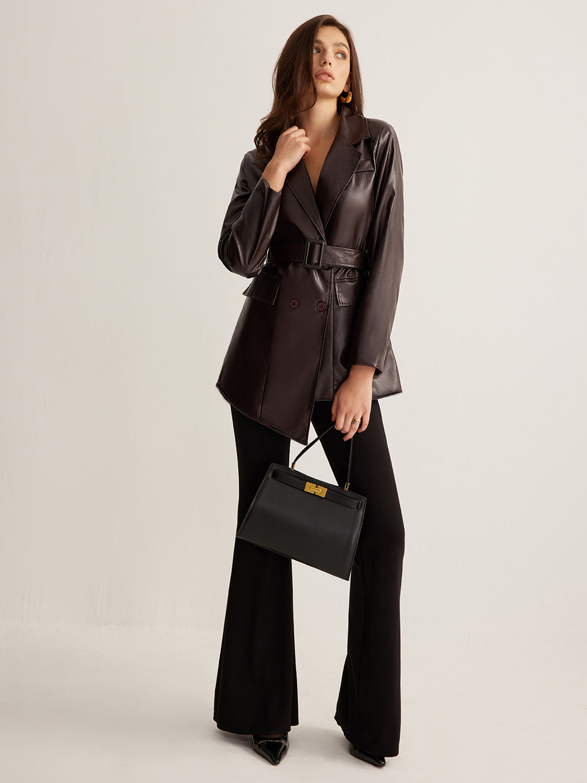 Kullanışlı PU Deri Kemerli Ceket