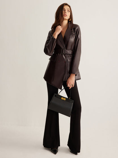 Kullanışlı PU Deri Kemerli Ceket