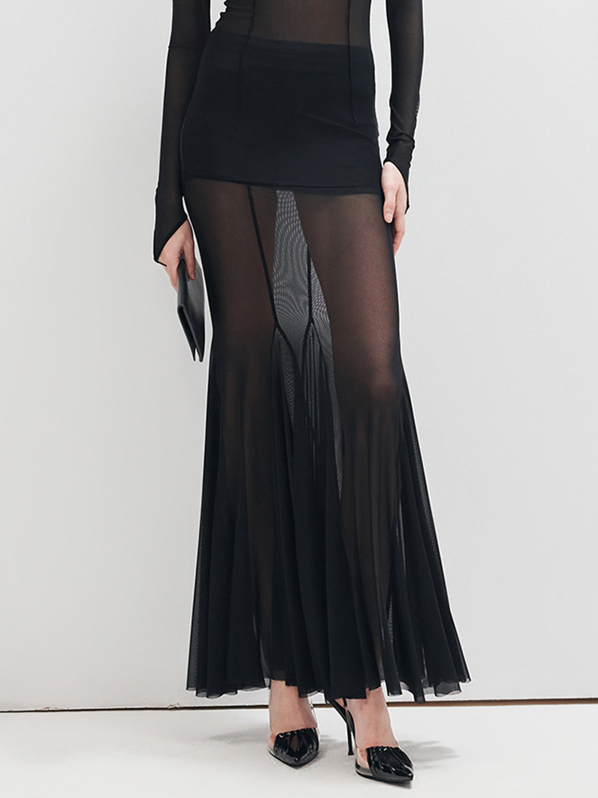 Fırfır Şeffaf Panel Maxi Etek