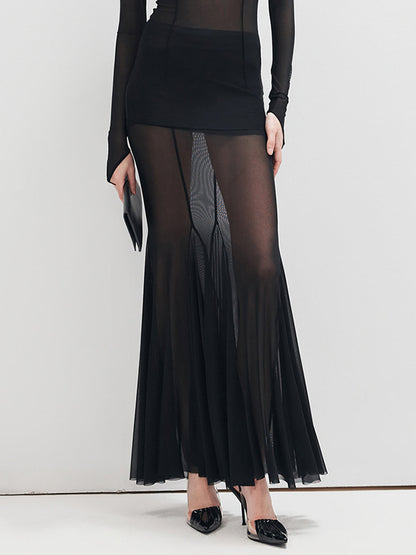 Fırfır Şeffaf Panel Maxi Etek