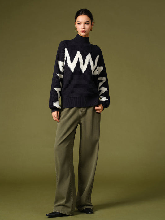Mock Neck Kontrast Kenar Triko