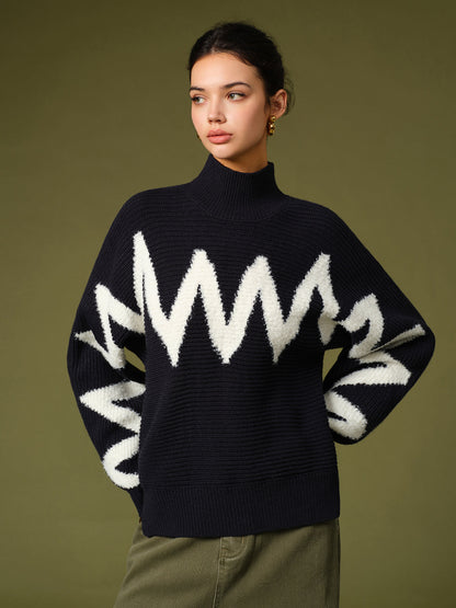 Mock Neck Kontrast Kenar Triko