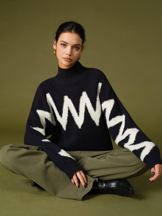 Mock Neck Kontrast Kenar Triko