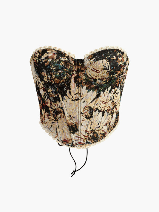 Retro Printed Structured Cord Corset