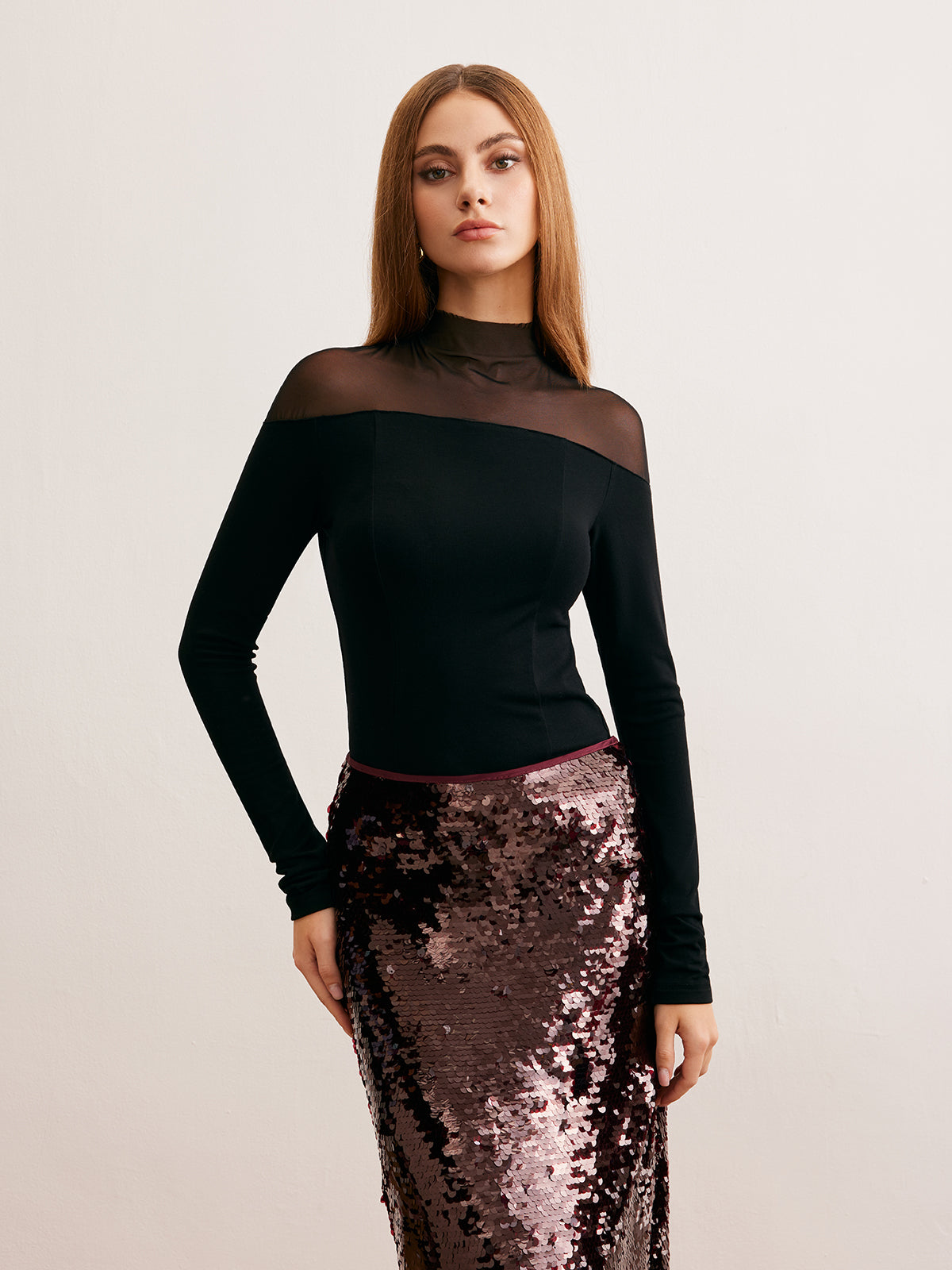 Ağ Mesh Panel Jersey Dar Kesim T-Shirt