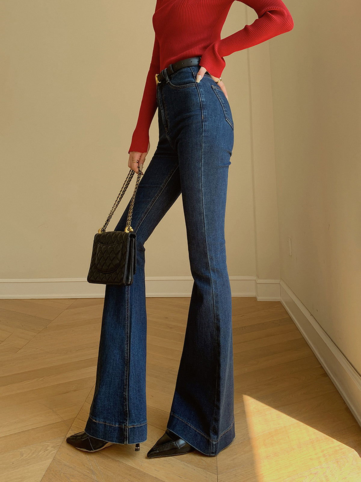 Kemer Olmadan İspanyol Paça Slim Denim Jeans