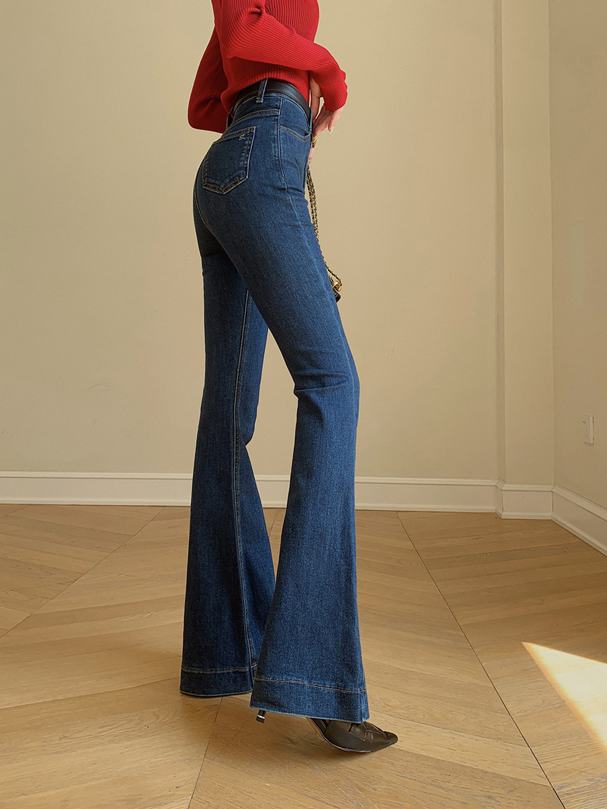 Kemer Olmadan İspanyol Paça Slim Denim Jeans