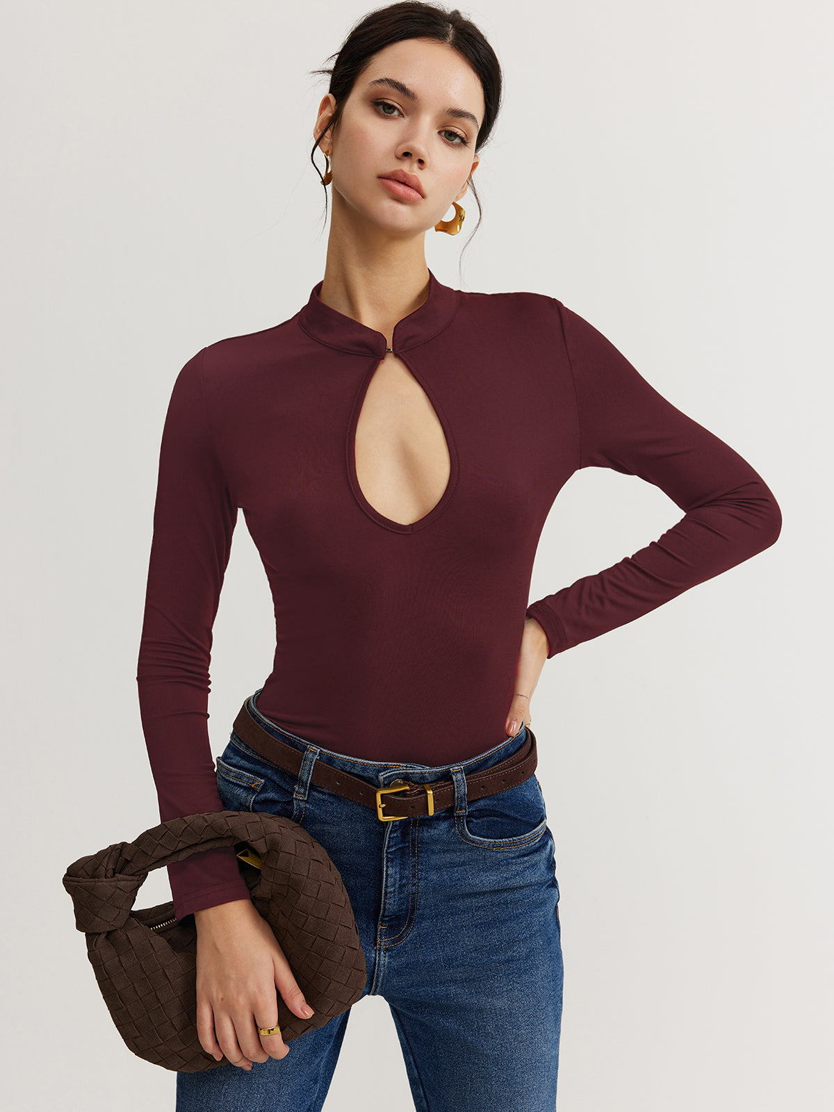 Anahtarlı Dekolteli İnce Bodysuit