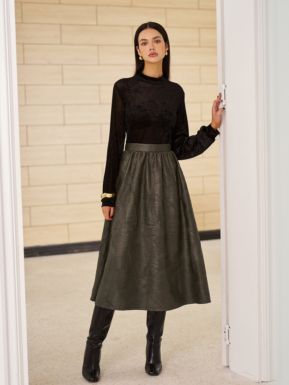 Kemer Olmadan Retro Yapay Deri Etek