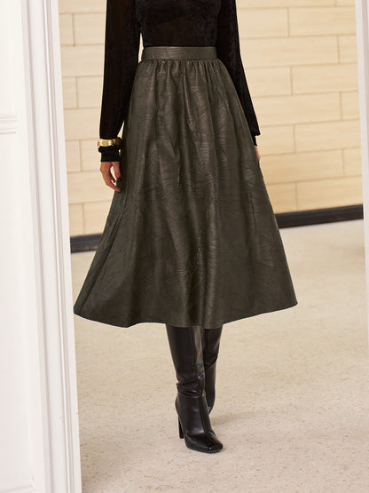 Kemer Olmadan Retro Yapay Deri Etek