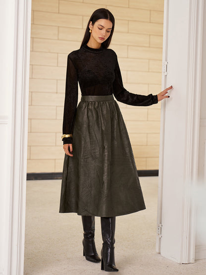 Kemer Olmadan Retro Yapay Deri Etek