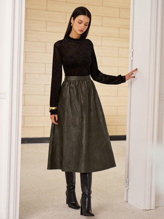 Kemer Olmadan Retro Yapay Deri Etek