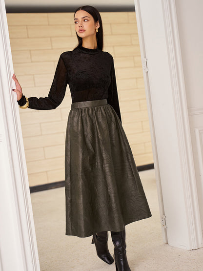 Kemer Olmadan Retro Yapay Deri Etek