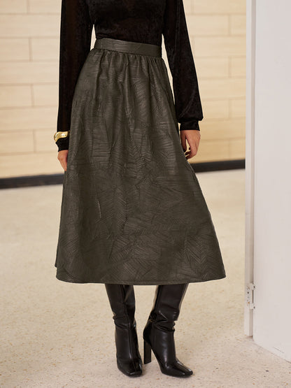 Kemer Olmadan Retro Yapay Deri Etek