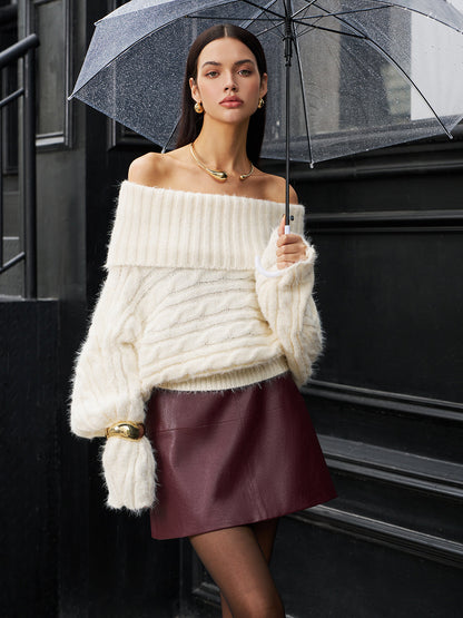 Romantik Off-Shoulder Dönüşlü Kazak