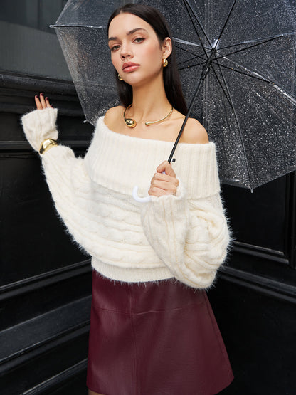 Romantik Off-Shoulder Dönüşlü Kazak