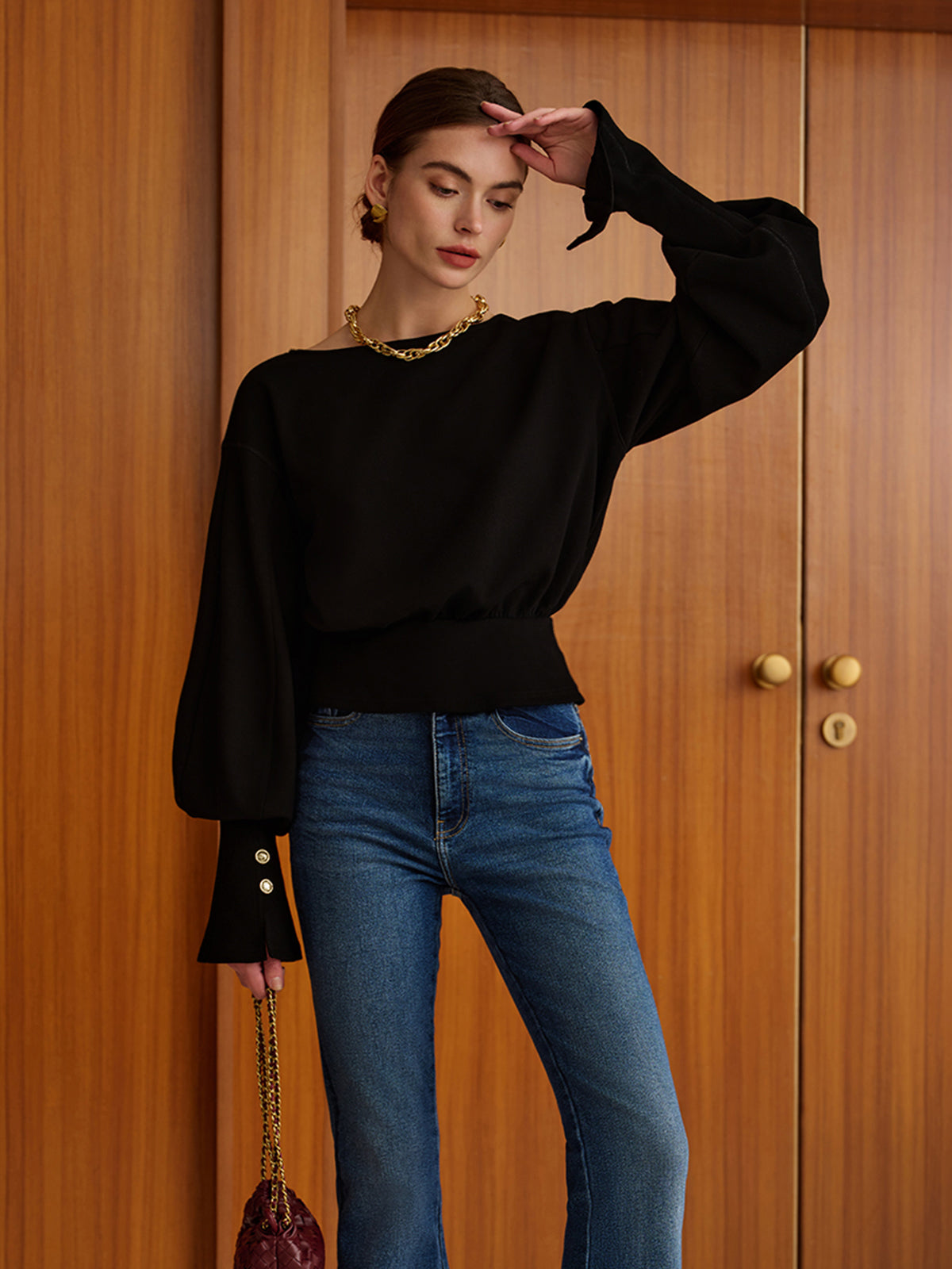 Büzgülü Kolları Olan Polar Sweatshirt