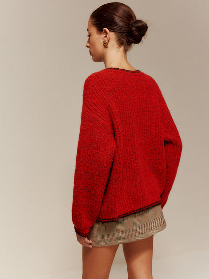 Contrast Trim Cepli Düğmeli Hırka