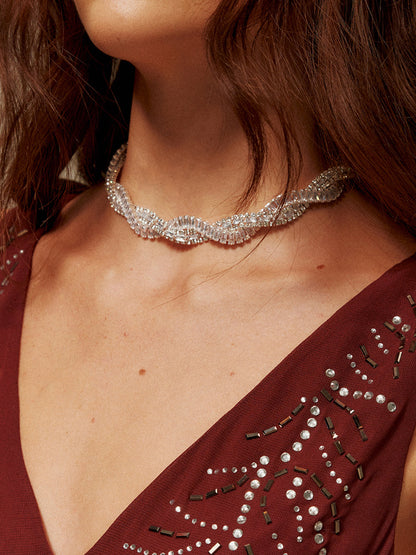 Rhinestone Twist Choker Kolye