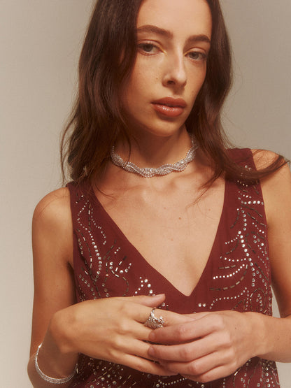 Rhinestone Twist Choker Kolye