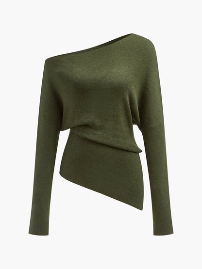 Wool Blend Asymmetric Collar Knit Blouse