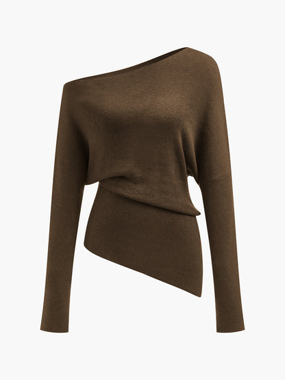 Wool Blend Asymmetric Collar Knit Blouse