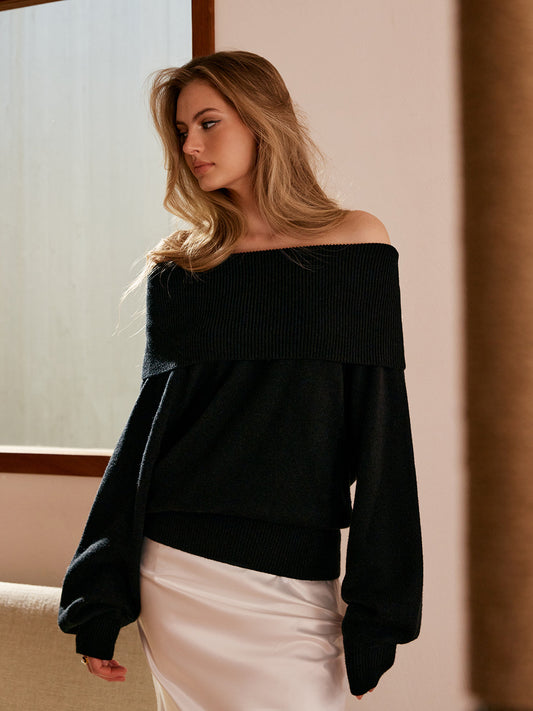 Yüksek Esneme Off-Shoulder Shift Kazak