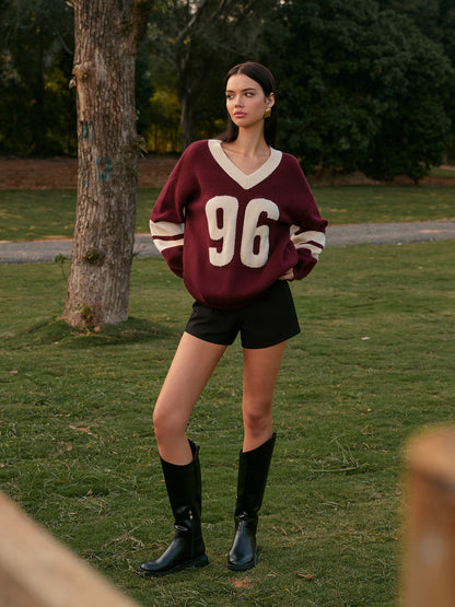 V Yaka Kontrast Sınır Sweatshirt