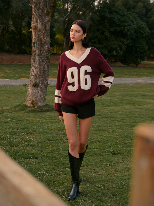V Yaka Kontrast Sınır Sweatshirt