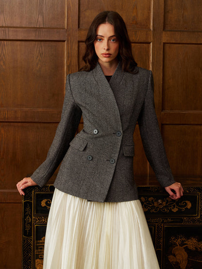 Yün Karışımlı Puantiye Desenli Slim Blazer