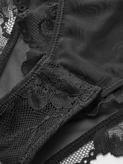 Yarı Şeffaf Sırtı Açık Dantel Bodysuit