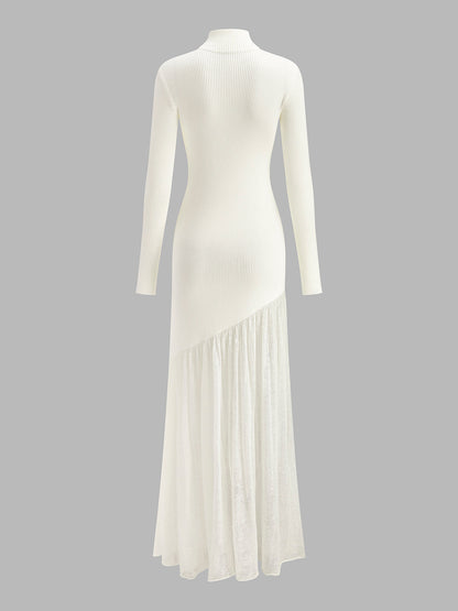 High Neck Pleated Panel Dress