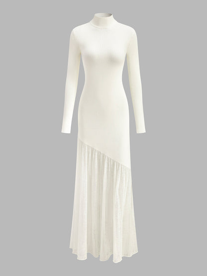 High Neck Pleated Panel Dress