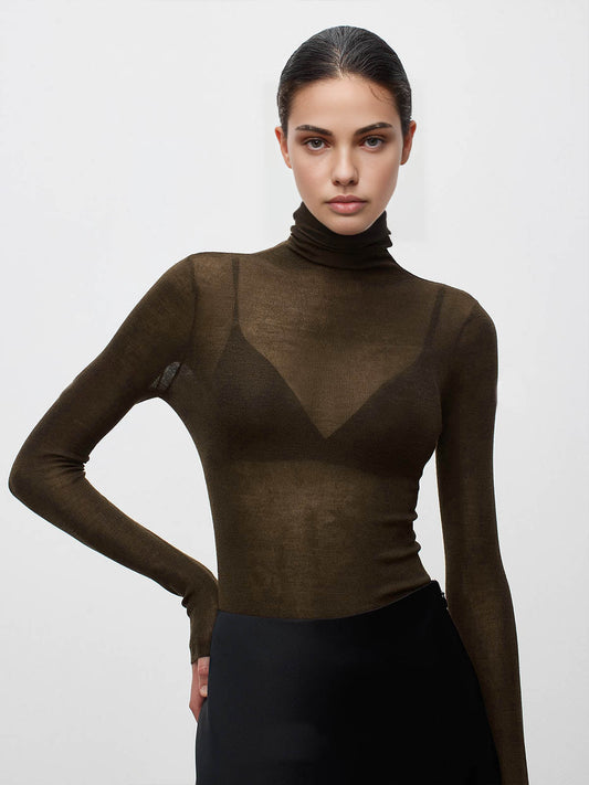 Wool Blend High Neck Transparent Sweater