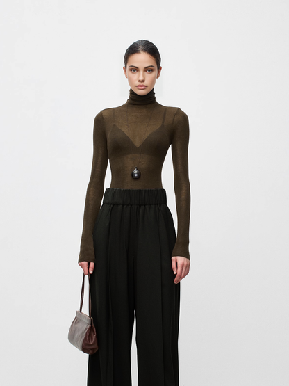 Wool Blend High Neck Transparent Sweater