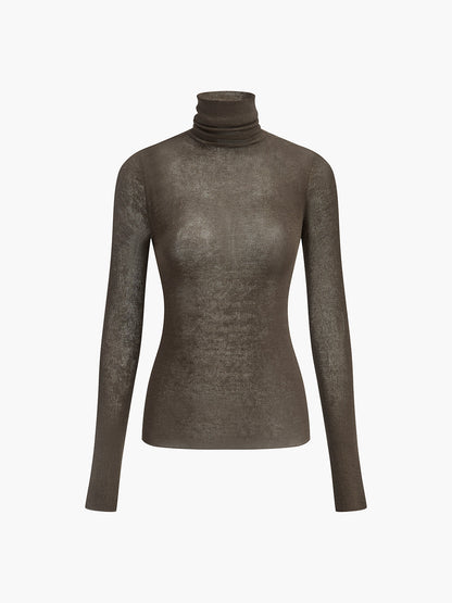 Wool Blend High Neck Transparent Sweater