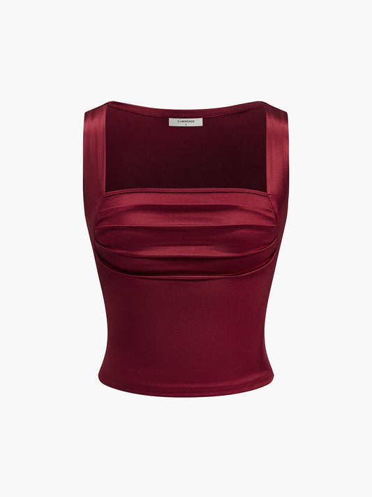 Plise Sleevess Vintage Askılı Üst