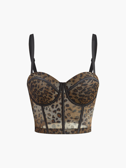 Yarı Şeffaf Leopar Baskılı Korse