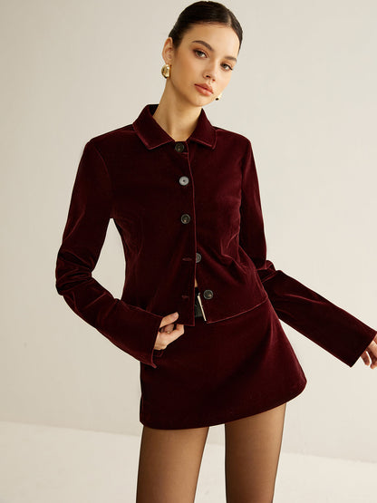 Velvet Collar Short Blazer