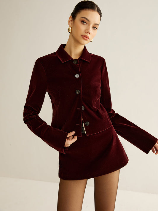 Velvet Collar Short Blazer