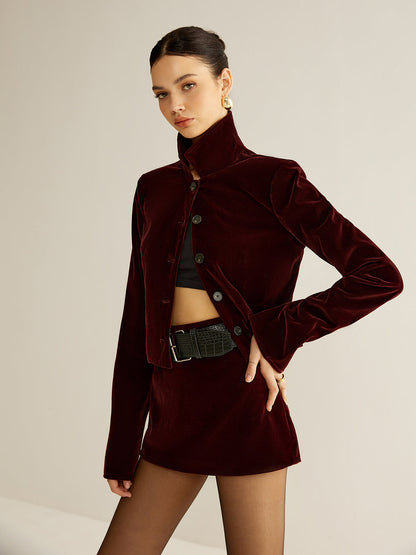 Velvet Collar Short Blazer