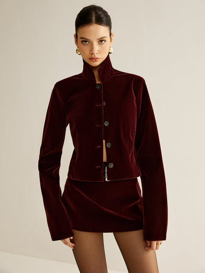 Velvet Collar Short Blazer