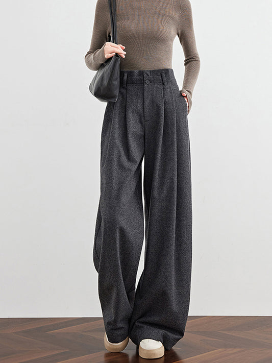 Wool Blend Woven Pleated Pants