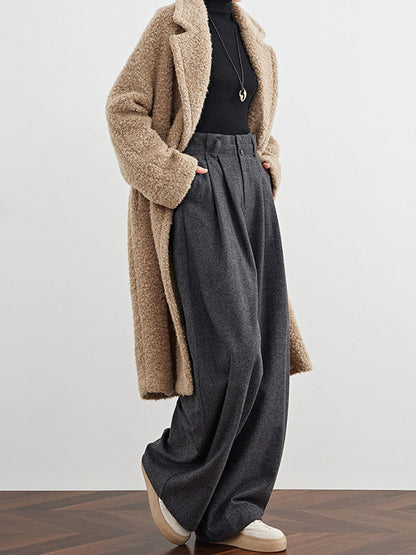 Wool Blend Woven Pleated Pants
