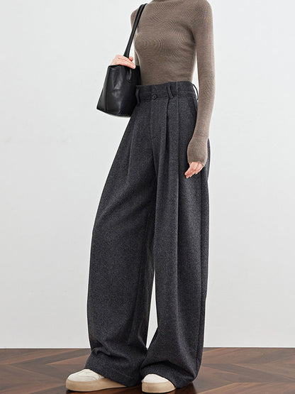 Wool Blend Woven Pleated Pants