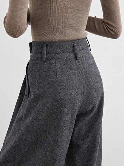 Wool Blend Woven Pleated Pants