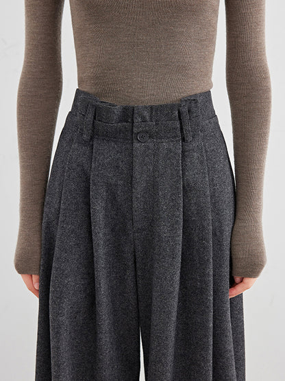 Wool Blend Woven Pleated Pants