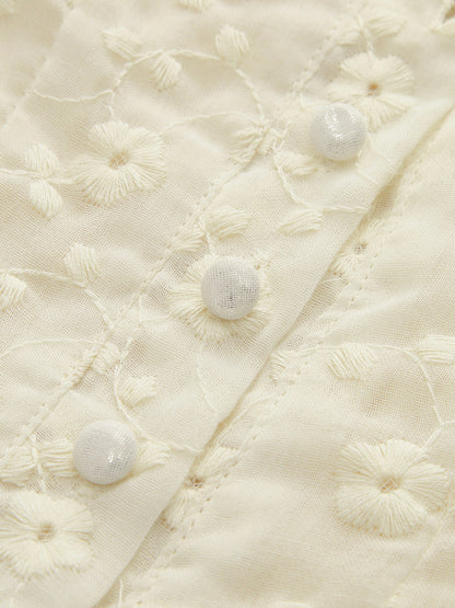 Lace Edge Stitched Ruffled Flower Patterned Blouse