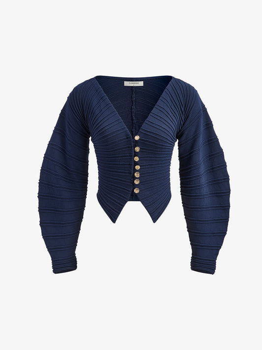 Taş Pleated Düğmeli Triko Üst